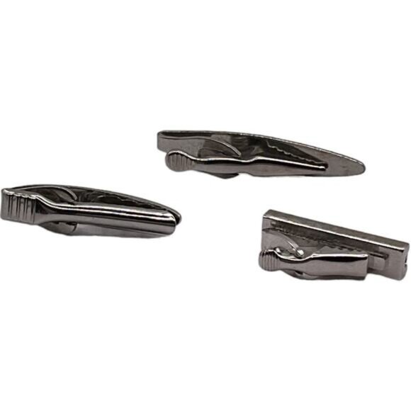 Three Multi Sized Silver Toned Tie Bar Clips - Picture 3 of 3